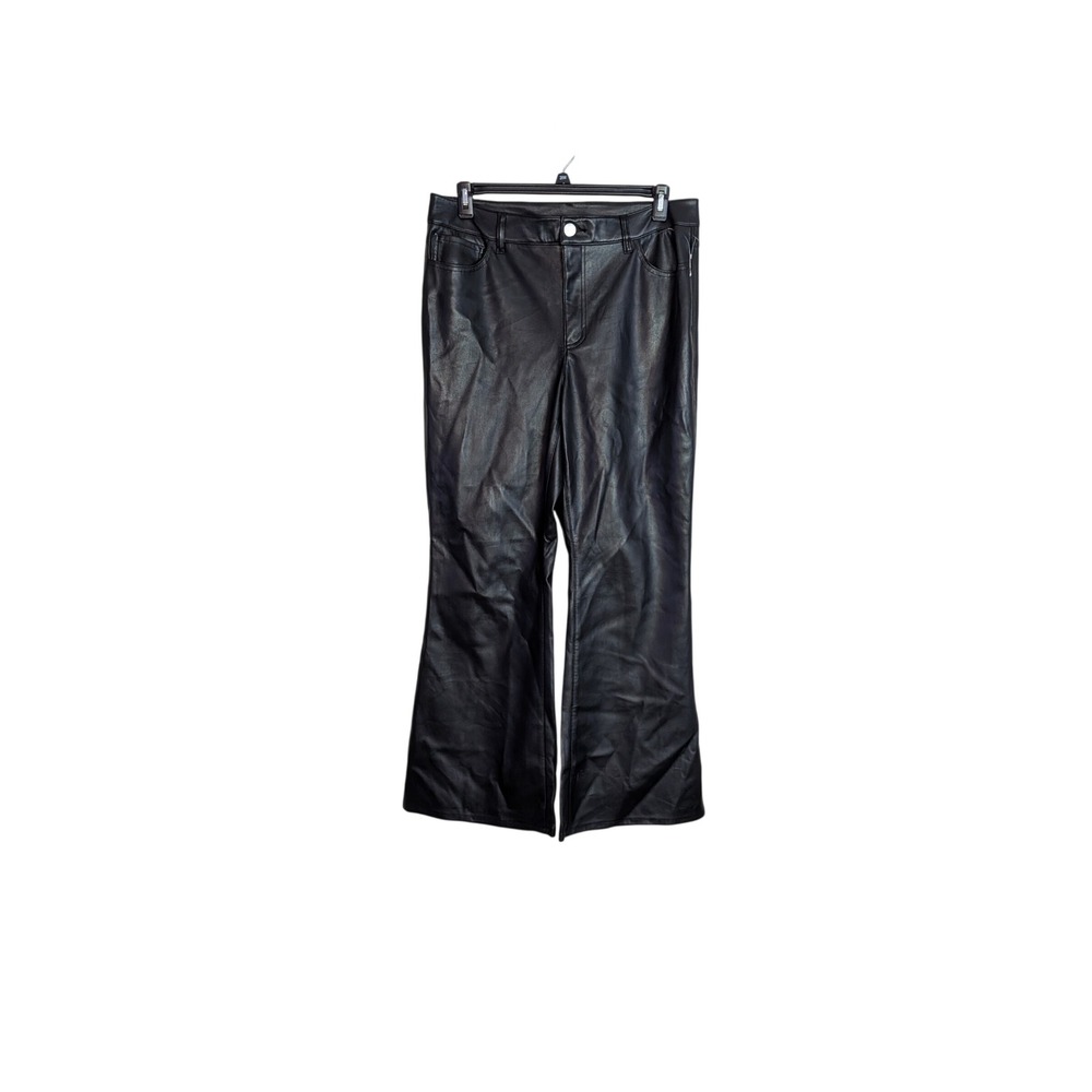 INC International Concepts Womens Black Faux Leather Wide Leg Pants Size 16